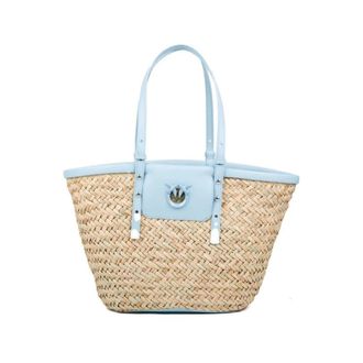 Pinko Love Summer Basket Rafia + Vit - female - PINKO - Shopping Bags - Beige - ONE SIZE - Bags