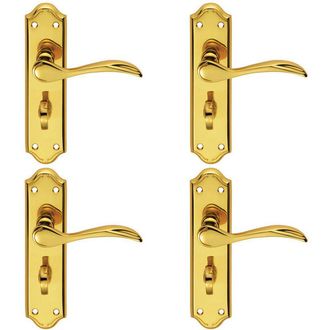 Loops 4x PAIR Curved Door Handle Lever on Bathroom Backplate 180 x 45mm Polished Brass in Metallics