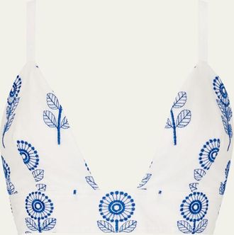 Milly Floral-Embroidered Crop Top