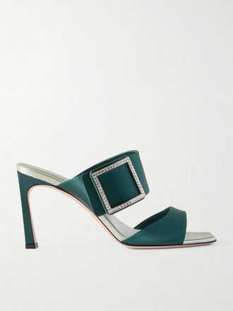 Roger Vivier Mule In Raso Con Cristalli Trompette 85 - Verde