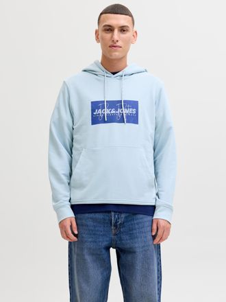 Jack & Jones Kapuzensweatshirt JACK & JONES JJCOLE PRINT SWEAT HOOD UNB, Herren, Gr. XXL, celestial blau, angeraute Sweatware, Obermaterial: 60% Baumwolle, 40% Pol