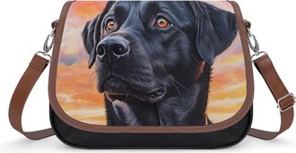 Generic Black German Shepherd Dog Sunset Crossbody Bag Womens Handbag PU Message Bags Shoulder Purse with Adjustable Strap