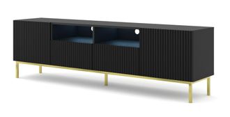 AC-D&eacute;co Mueble Tv Ravenna B 200 2d2s Negro Mate Con Marco Dorado
