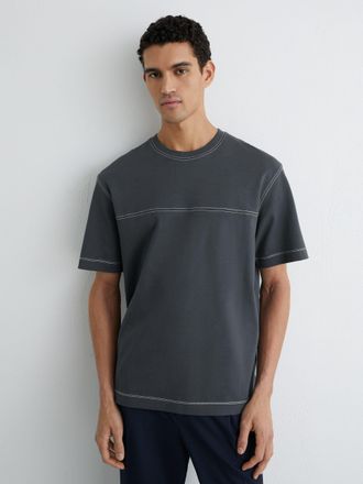 Reiss Petrol Blue Cotton Contrast-stitch Oversize T-shirt, Xxl