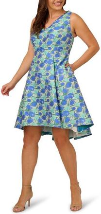 Adrianna Papell Floral Jacquard Fit & Flare Dress in Blue/Green Multi at Nordstrom, Size 20W