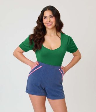 Unique Vintage 1950s Short Sleeve Sweater in Green Solid at Nordstrom, Size X-Small