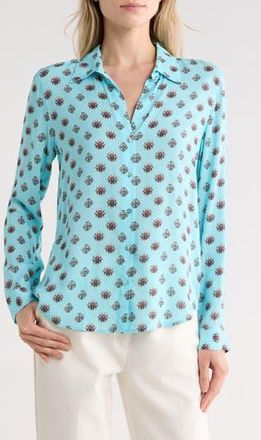 L'agence Holly Print Button-Up Shirt in Lt Turquoise/coral Stone Foula at Nordstrom Rack, Size X-Small