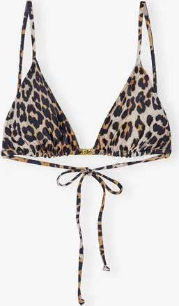 Ganni Recycled Leopard Printed String Bikini Top - Size 14 Mixed
