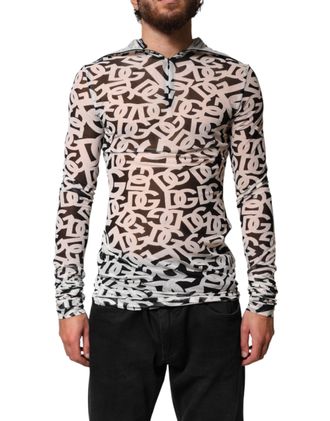 Dolce & Gabbana Mens White Dg Logo Long Sleeves Turtleneck Top Black And 08+pa