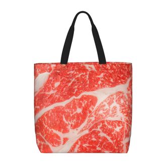 Generic Women Handbag Steak Pattern Women Beach Bag Large Capacity Waterproof Shoulder Bags, For Birthday, Gym, Christmas, School, Daily