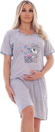 Generic Ladies Nightdress Buttons Nursing Short Sleeve Teddy Nightie Nightshirt S to XXL Blue Grey