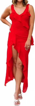 Dress Forum Remi Ruffled Midi Dress In Red Rouge