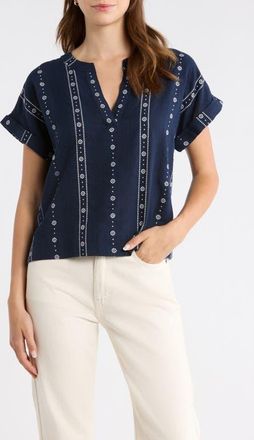 Lucky Brand Floral Stripe Woven Shirt in Ombre Blue at Nordstrom, Size X-Small