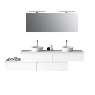 Aquadesign Mueble de ba&ntilde;o de 9 piezas con doble lavabo en melamina blanca