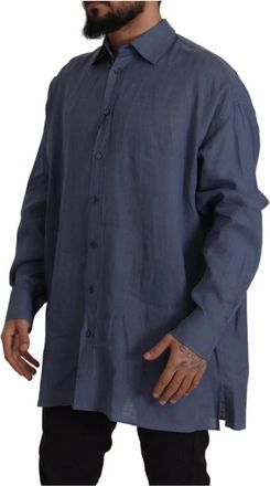 Dolce & Gabbana Dress Shirt - Heren - Casual Overhemden - Blauw - XL - Linnen - Overhemden
