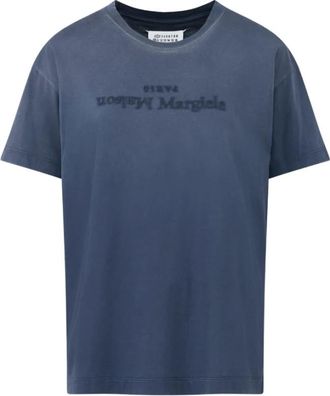 Maison Margiela Blauw Katoenen Logo T-shirt - Heren - T-shirts - Blauw - M - Katoen - Tops
