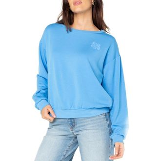Roxy Surfing by Moonlight Embroidered Graphic Sweatshirt in Azure Blue at Nordstrom Rack, Size X-Large