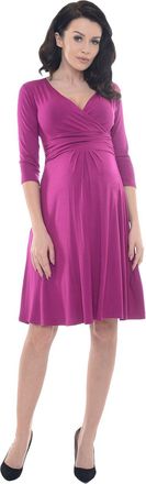 Purpless Maternity Classic Pregnancy Dress Vneck A line D4400 (12, Dark Pink)