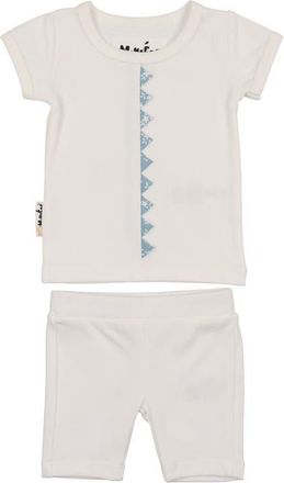 Maniere Floral Triangle Trim Top & Shorts Set in White/Medium Blue at Nordstrom, Size 3T