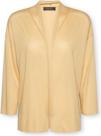 Elena Miro Relaxed Fit T-shirt met open voorkant - Dames - Vesten - Beige - S - Katoen - Truien & Vesten
