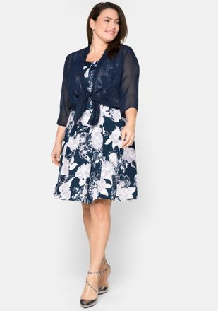 Sheego Blusenjacke SHEEGO, Damen, Gr. 44/46, blau (marine), 100% Polyester, Jacken Blusenjacke