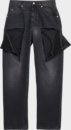 Area Hotfix Thigh Slash Straight-Leg Jeans