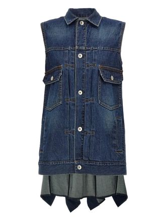 sacai ruffled denim mini dress - women - Cotton - 2 - Blue