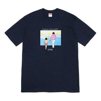 SUPREME FW19 Week 1 Heaven and Earth Tee Printing Short Sleeve Unisex Navy Blue SUP-FW19-106
