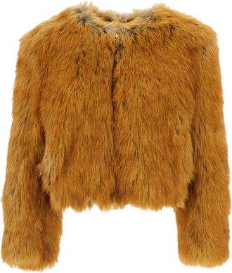 Stand Studio Cropped Faux Fur Bomber Jacket with Structured Shoulders and Relaxed Fit