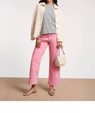 Frances Valentine Smarty Cuff Straight Leg Jeans In Pink