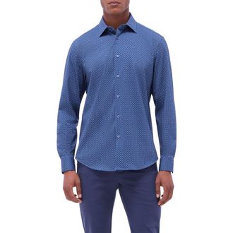 Bugatchi James OoohCotton Diamond Check Button-Up Shirt in Navy at Nordstrom, Size Xxx-Large