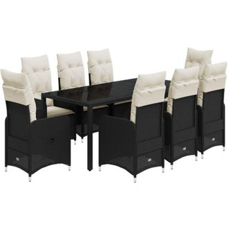 vidaXL Set De Mesa Y Sillas De Jard&iacute;n 9 Pzas Y Cojines Rat&aacute;n Pe Negro Vidaxl