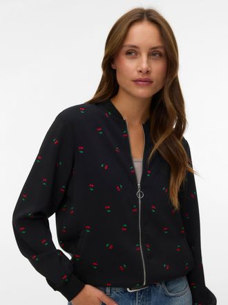 Vero Moda Blouson VERO MODA VMCOCO L/S BOMBER AOP WVN NOOS, Damen, Gr. XL, schwarz aop:rot cherry, Web, Obermaterial: 96% Polyester, 4% Elasthan, bedruckt, regu