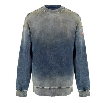 Diesel Heren Krib Ne Sweatshirt met vintage-look (Blauwe Denim)
