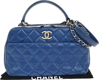 Chanel Trendy Cc Bowling Bag Quilted Lambskin Blue Leather Handbag (Pre-Owned)