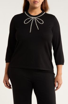 Anne Klein Embellished Crewneck Sweater in Anne Black at Nordstrom, Size 1X