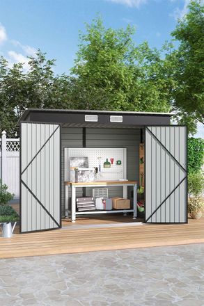 H&O Direct Galvanized Steel Outdoor Storage Shed with Dual Doors in Black