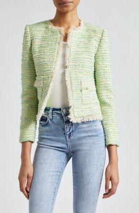 L'agence Angelina Fray Tweed Jacket in Light Green Multi at Nordstrom Rack, Size 0