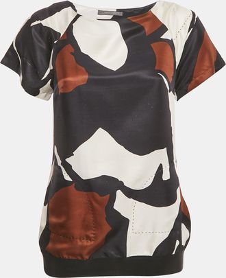 Alberta Ferretti Navy Blue Printed Silk Blouse