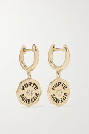 Marlo Laz Wee Porte Bonheur 14-karat Gold, Enamel And Diamond Hoop Earrings - Oro