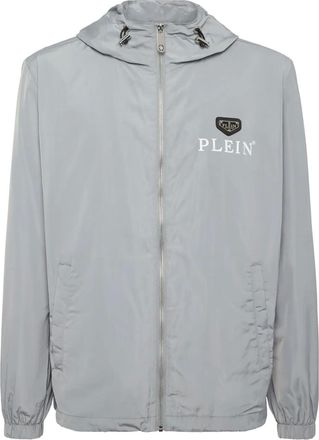 Philipp Plein Bomber con cappuccio e placca logo - Grigio
