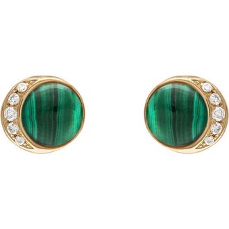 Eden Presley Moonrise Stud Earrings in Yellow Gold - Malachite at Nordstrom, Size Large