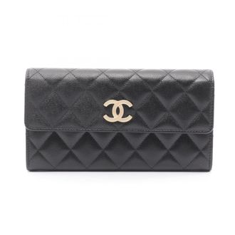 Chanel Black Leather Long Wallet (Bi-Fold) (Pre-Owned)