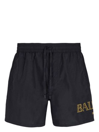 Balmain logo-embroidered swim shorts - men - Polyester - M - Blue