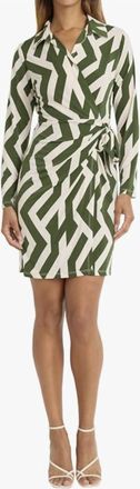 Donna Morgan Long Sleeve Dress In Olive Green/cream
