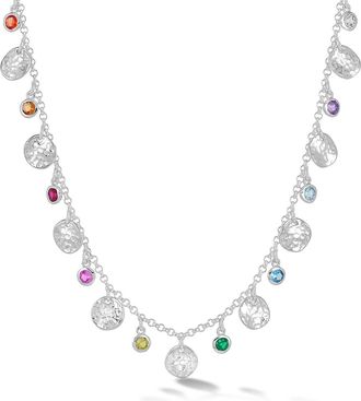 Dower & Hall Hammered Disc & Mixed Gemstone Array Necklace