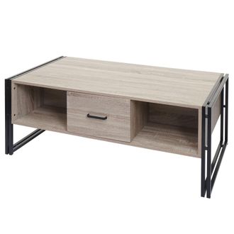 Hhg Mesa De Centro Hhg 236b, Mesa Auxiliar De Sal&oacute;n, Estructura 3d, 45x110x60cm Certificado Mvg, Metal, Aspecto Roble