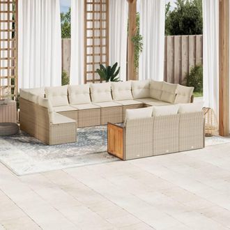 vidaXL Set De Sof&aacute;s De Jard&iacute;n Y Cojines 13 Pzas Rat&aacute;n Sint&eacute;tico Beige Vidaxl