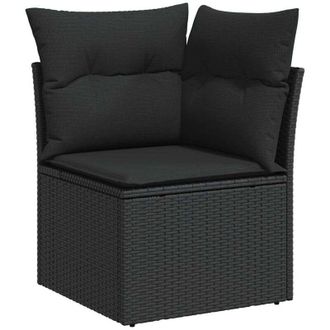 vidaXL Conjunto De Sof&aacute; De Jard&iacute;n Con Coj&iacute;n Con Almohada 9 Pcs Negro