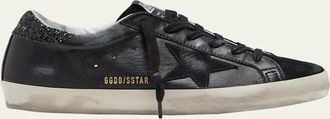 Golden Goose Super-Star Leather Glitter Low-Top Sneakers